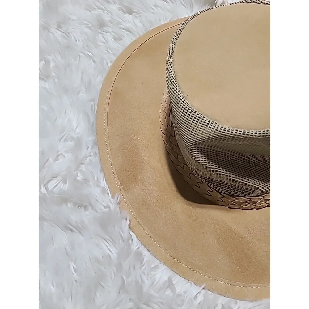 OUTBACK SHADE Men's M Tan Sport Hat w/Mesh‎ Strap Made In Australia Golf Hiking